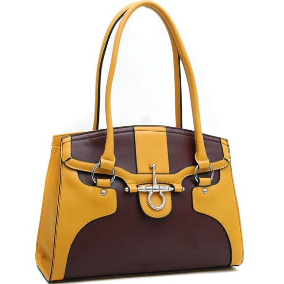 Dasein Yellow And Brown  Fulmer Snaffle Two Tone Satchel - Picture 1 of 2